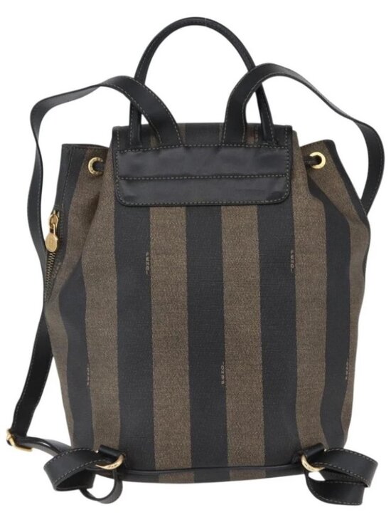FENDI Pecan Canvas Backpack Brown Black Auth
